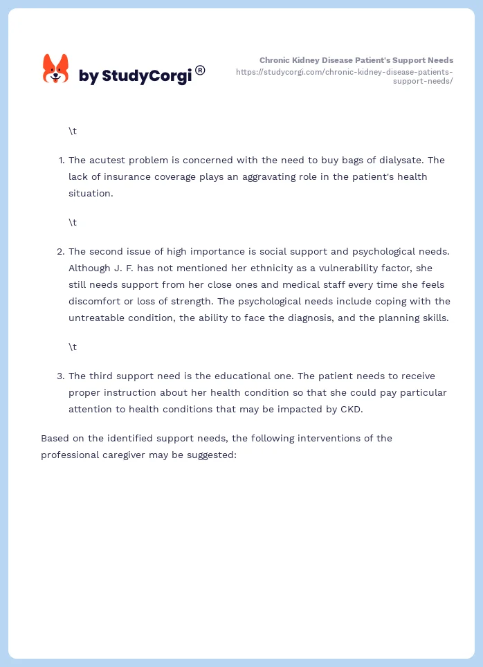 Chronic Kidney Disease Patient's Support Needs. Page 2