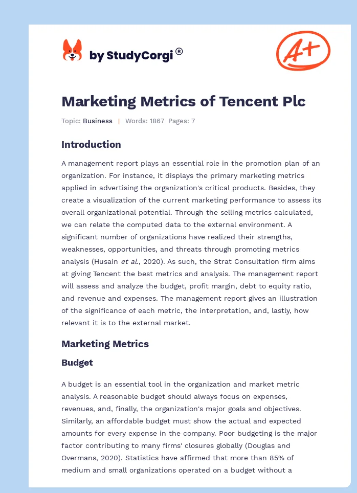 Marketing Metrics of Tencent Plc. Page 1