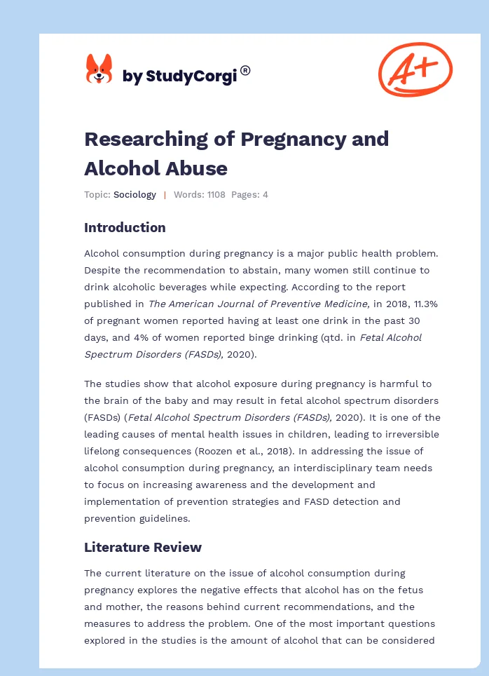 Researching of Pregnancy and Alcohol Abuse. Page 1