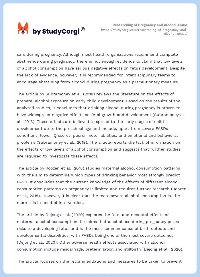 Researching of Pregnancy and Alcohol Abuse. Page 2