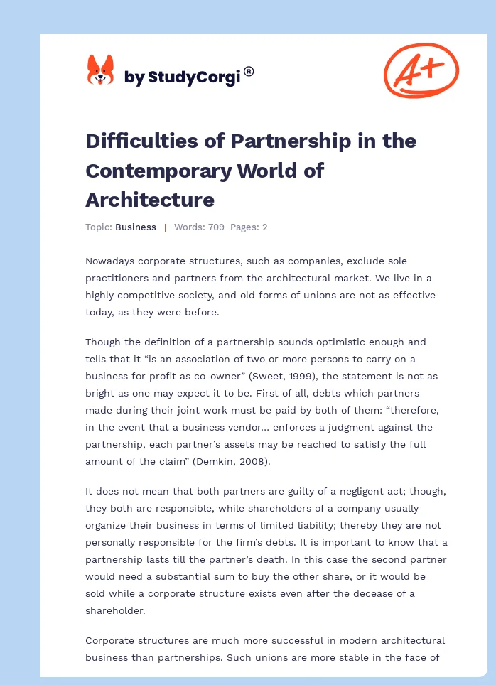 Difficulties of Partnership in the Contemporary World of Architecture. Page 1