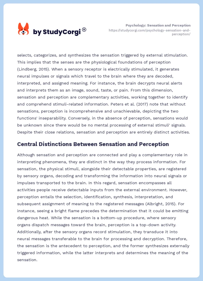 Psychology: Sensation and Perception. Page 2