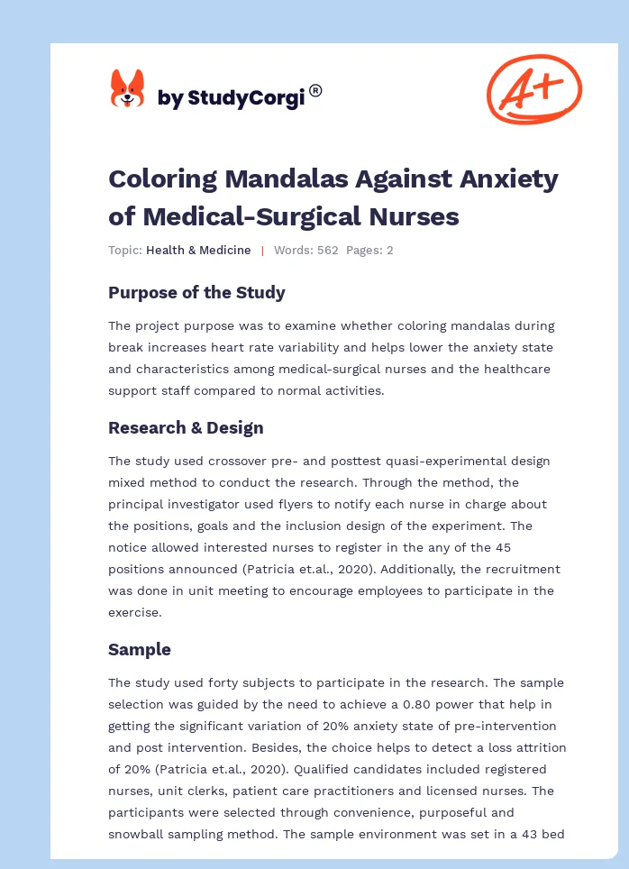 Coloring Mandalas Against Anxiety of Medical-Surgical Nurses. Page 1