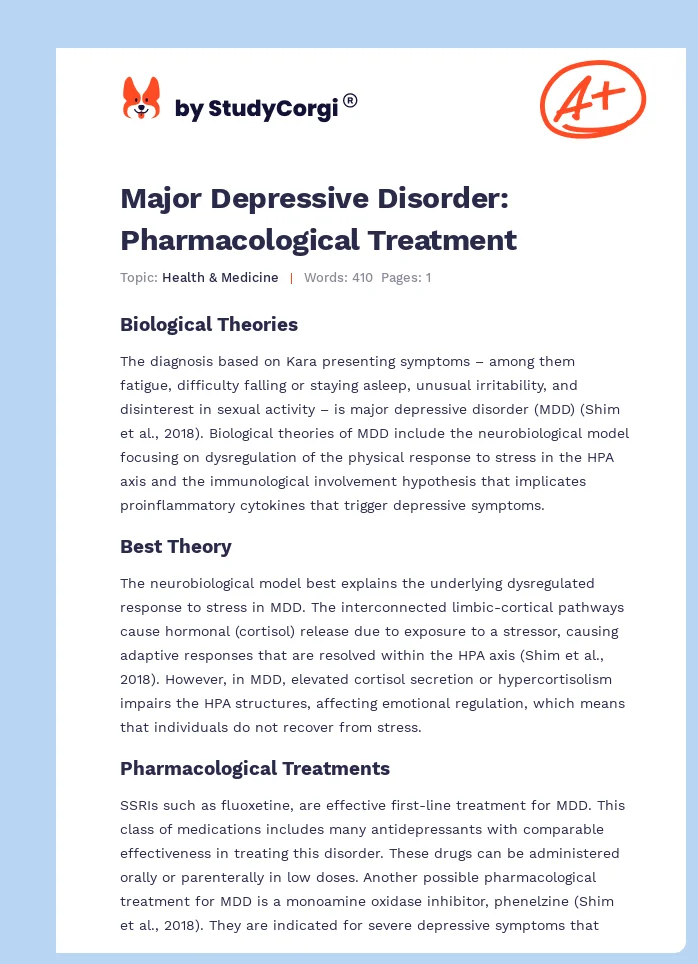 Major Depressive Disorder: Pharmacological Treatment. Page 1