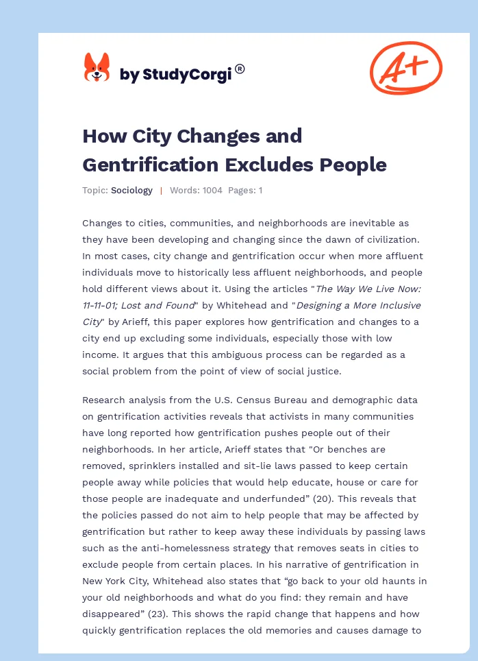 How City Changes and Gentrification Excludes People. Page 1