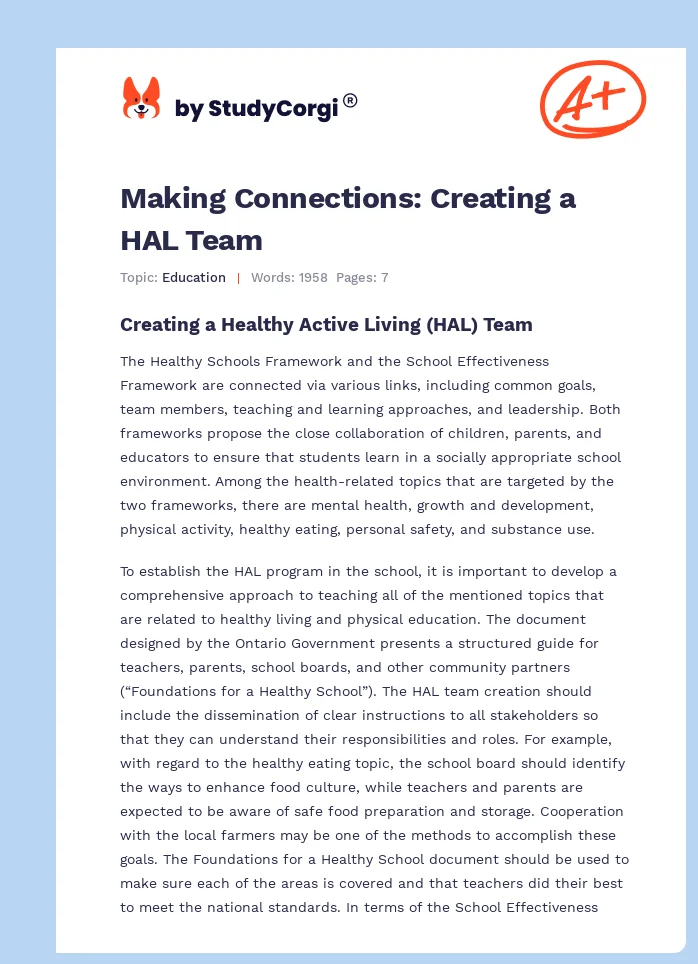 Making Connections: Creating a HAL Team. Page 1