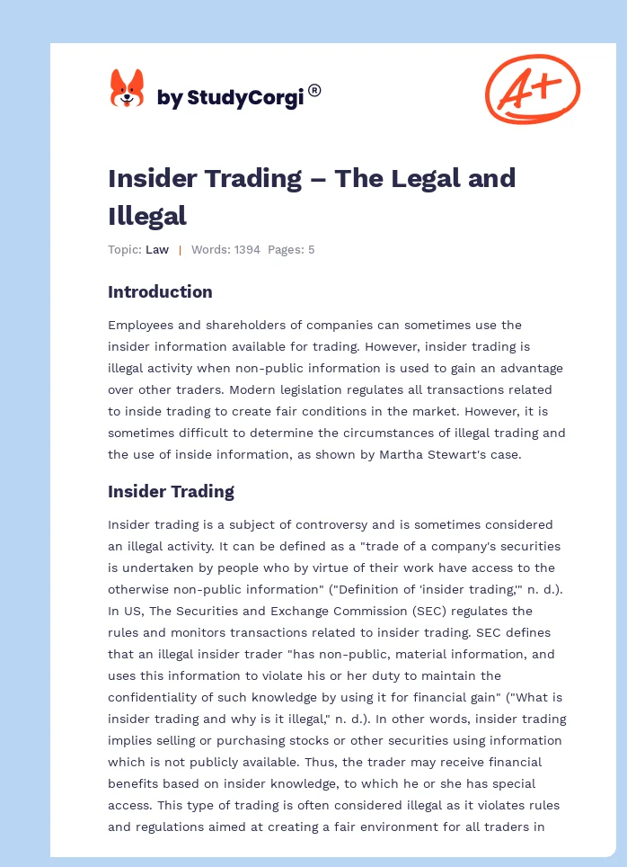Insider Trading – The Legal and Illegal. Page 1