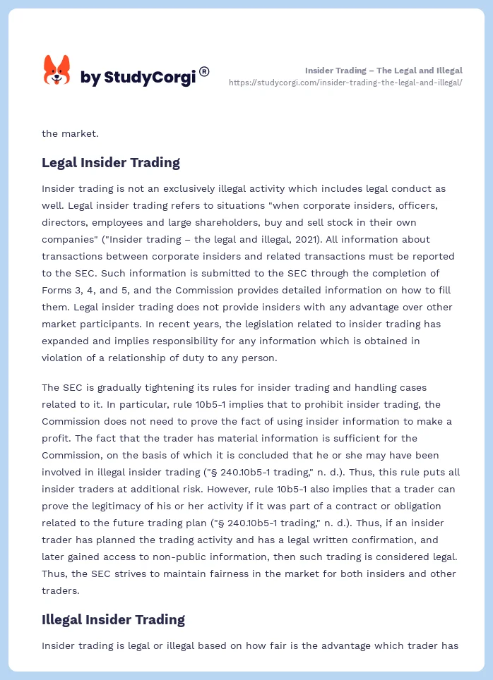 Insider Trading – The Legal and Illegal. Page 2