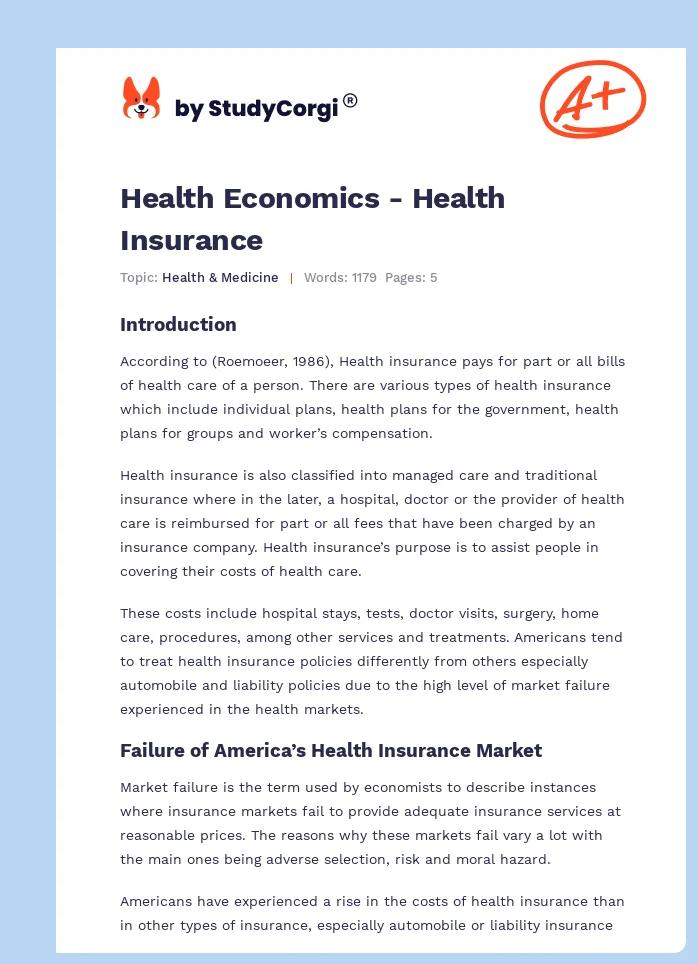 Health Economics - Health Insurance. Page 1