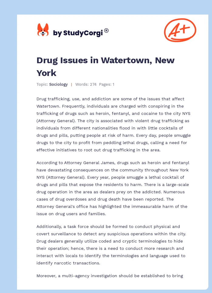 Drug Issues in Watertown, New York. Page 1