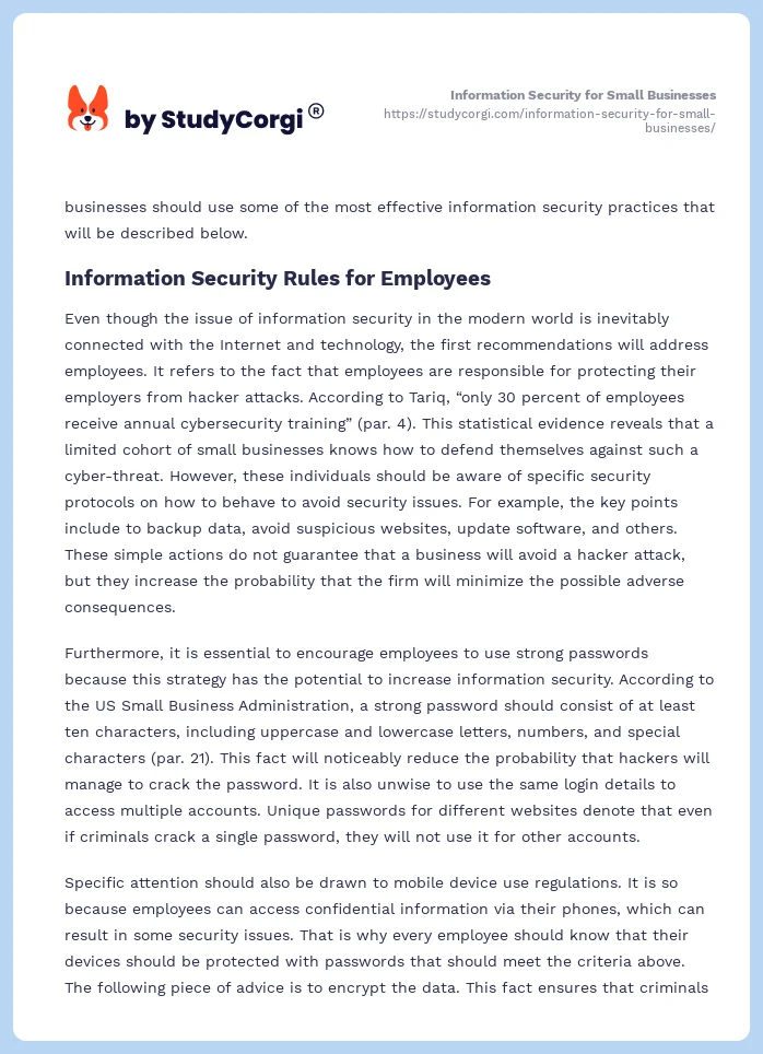 Information Security for Small Businesses. Page 2