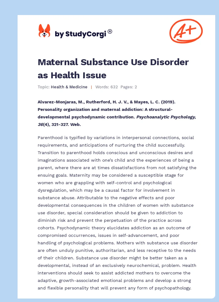 Maternal Substance Use Disorder as Health Issue. Page 1