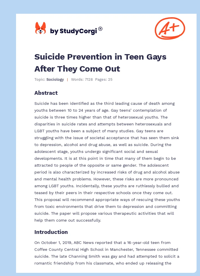 Suicide Prevention in Teen Gays After They Come Out. Page 1