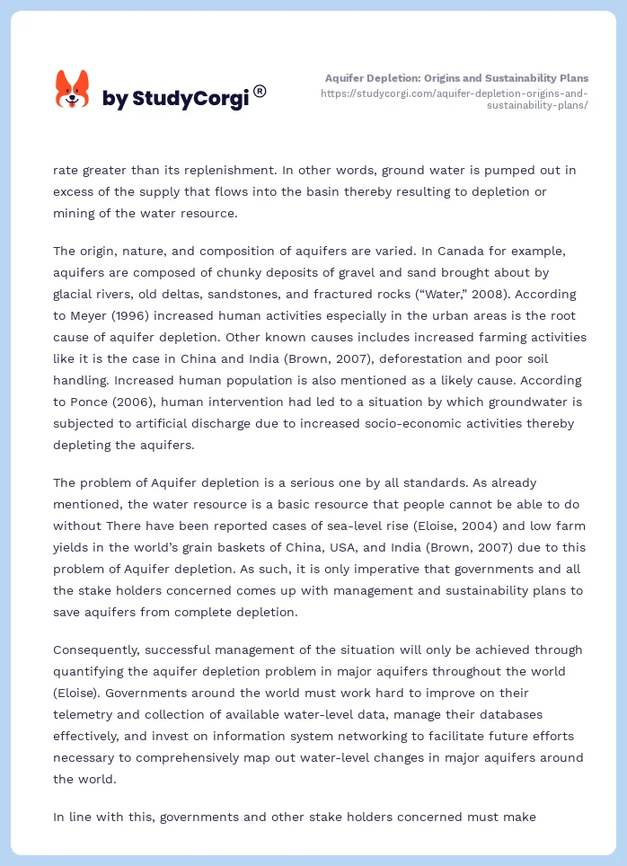 Aquifer Depletion: Origins and Sustainability Plans. Page 2