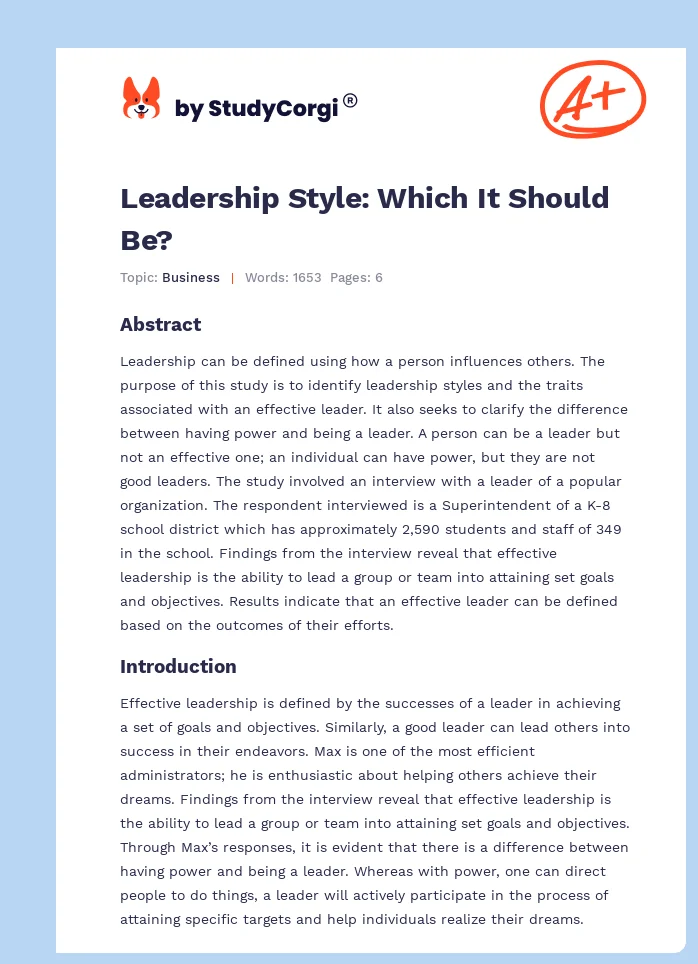 Leadership Style: Which It Should Be?. Page 1