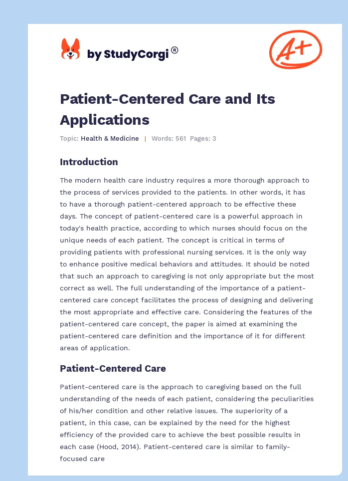 Patient-Centered Care and Its Applications. Page 1
