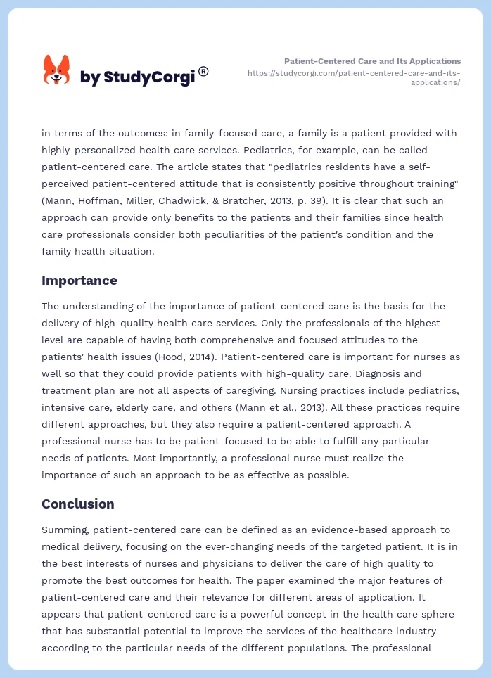 Patient-Centered Care and Its Applications. Page 2