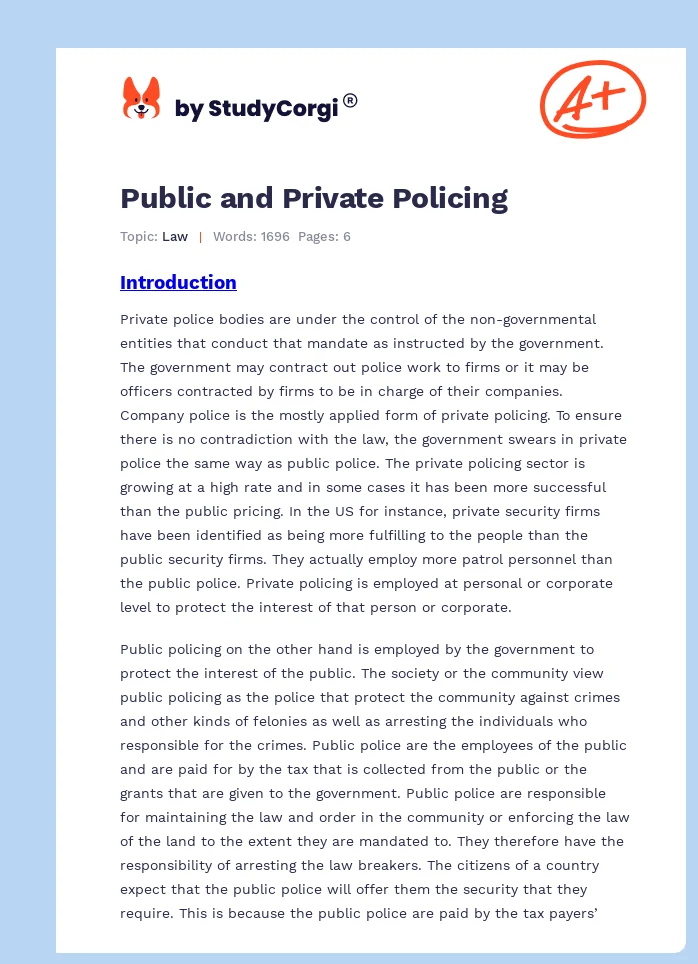 Public and Private Policing. Page 1