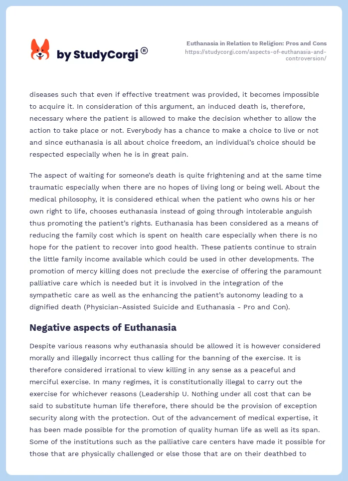 Euthanasia in Relation to Religion: Pros and Cons. Page 2