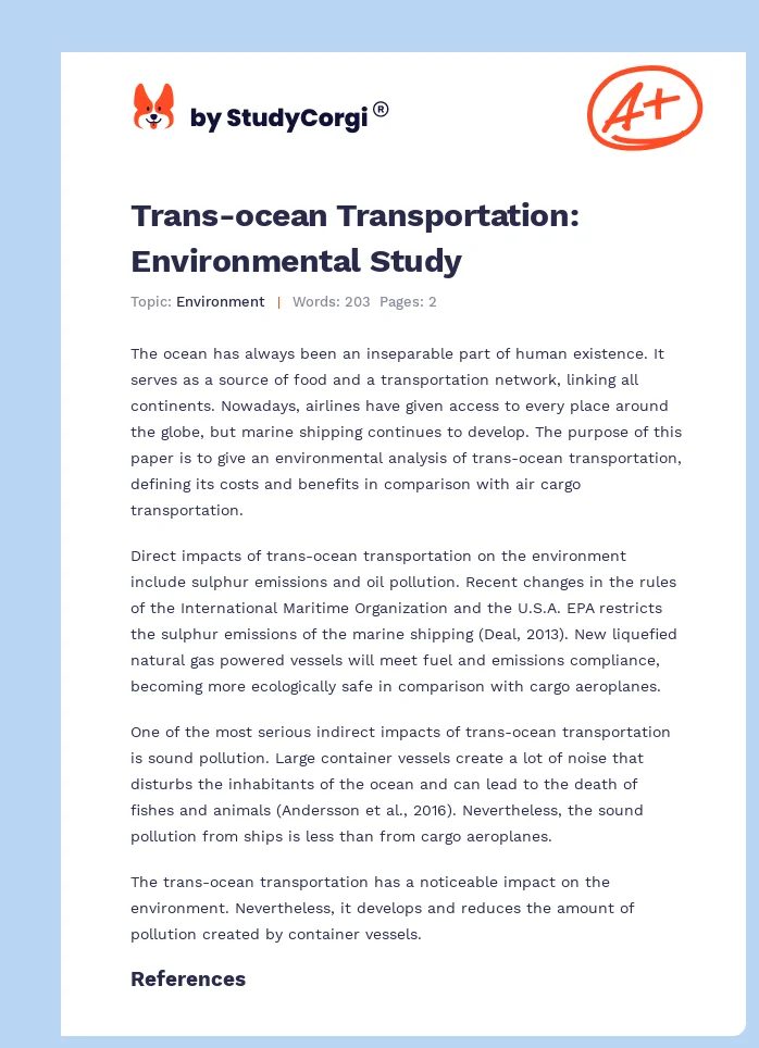 Trans-ocean Transportation: Environmental Study. Page 1