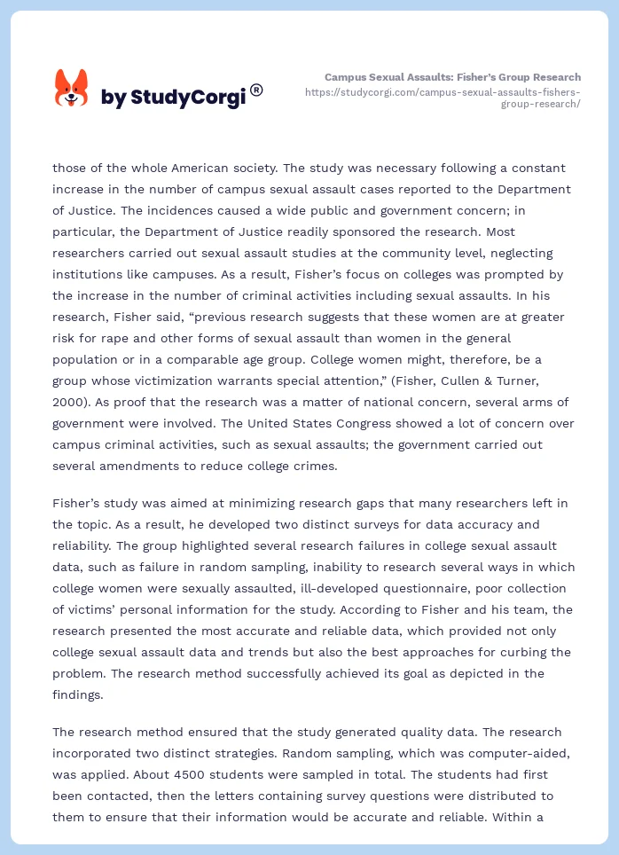 Campus Sexual Assaults: Fisher’s Group Research. Page 2