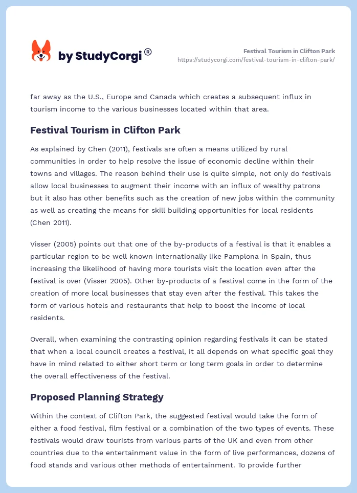 Festival Tourism in Clifton Park. Page 2