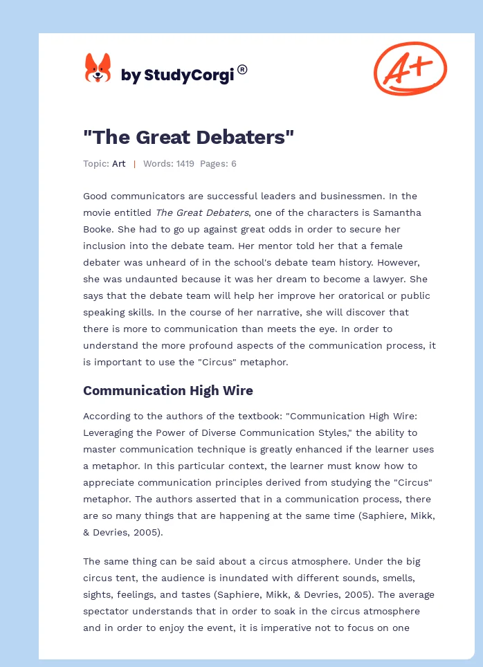 "The Great Debaters". Page 1