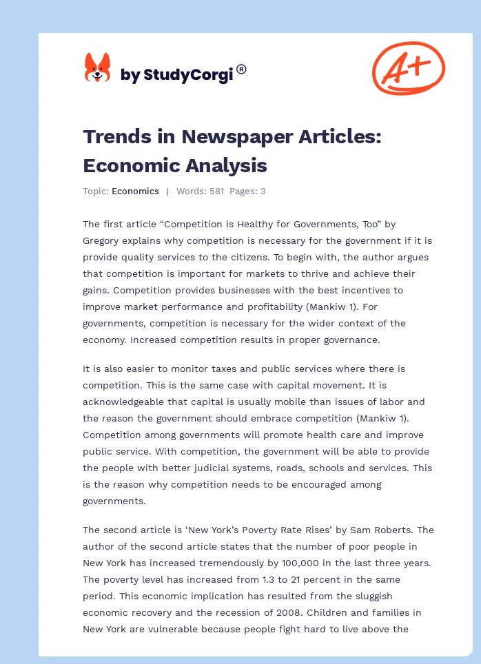 Trends in Newspaper Articles: Economic Analysis. Page 1