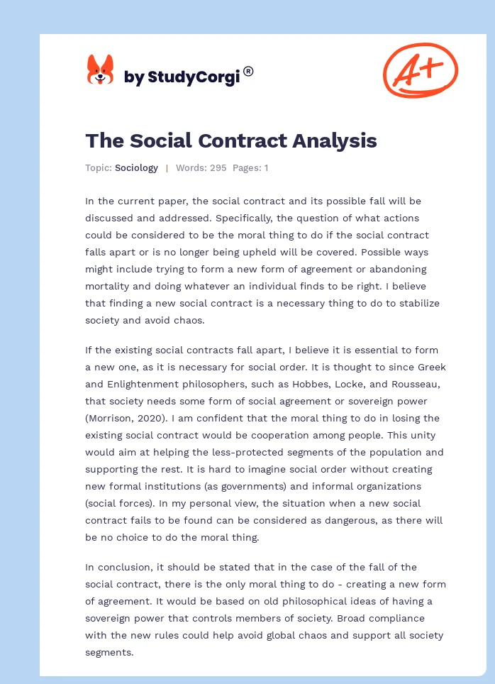 The Social Contract Analysis. Page 1
