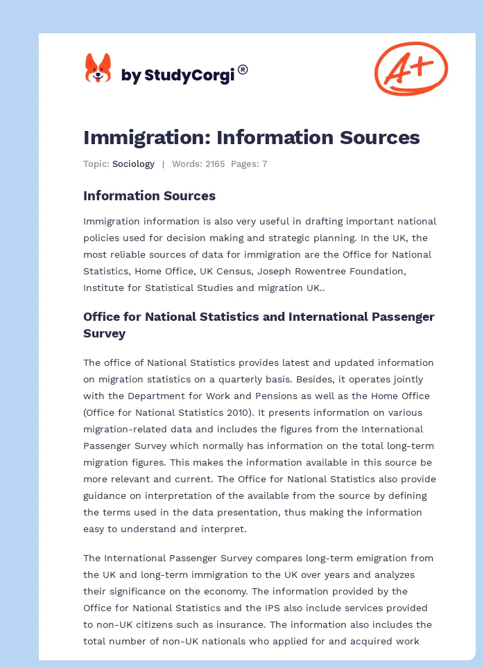 Immigration: Information Sources. Page 1