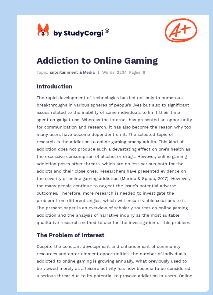 Addiction to Online Gaming. Page 1