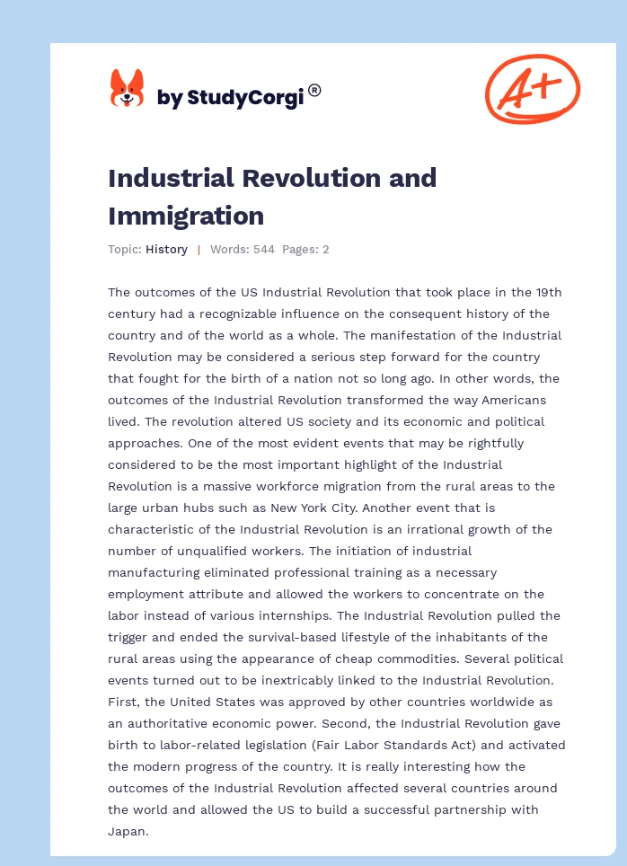 Industrial Revolution and Immigration. Page 1