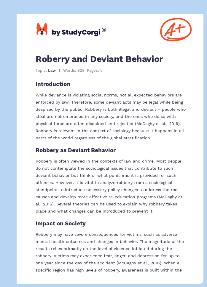 Roberry and Deviant Behavior. Page 1