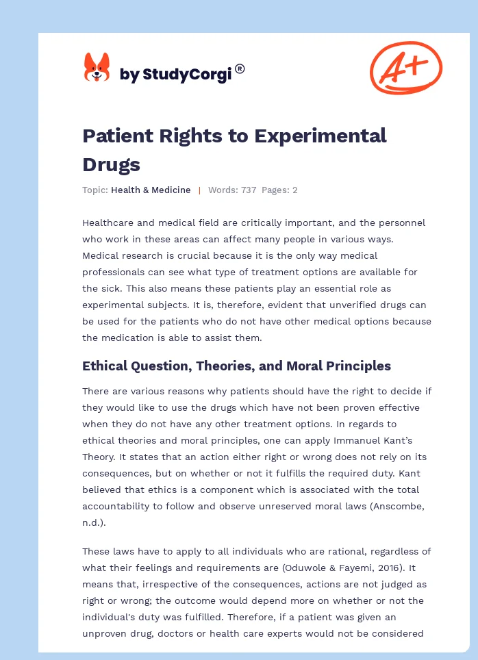 Patient Rights to Experimental Drugs. Page 1