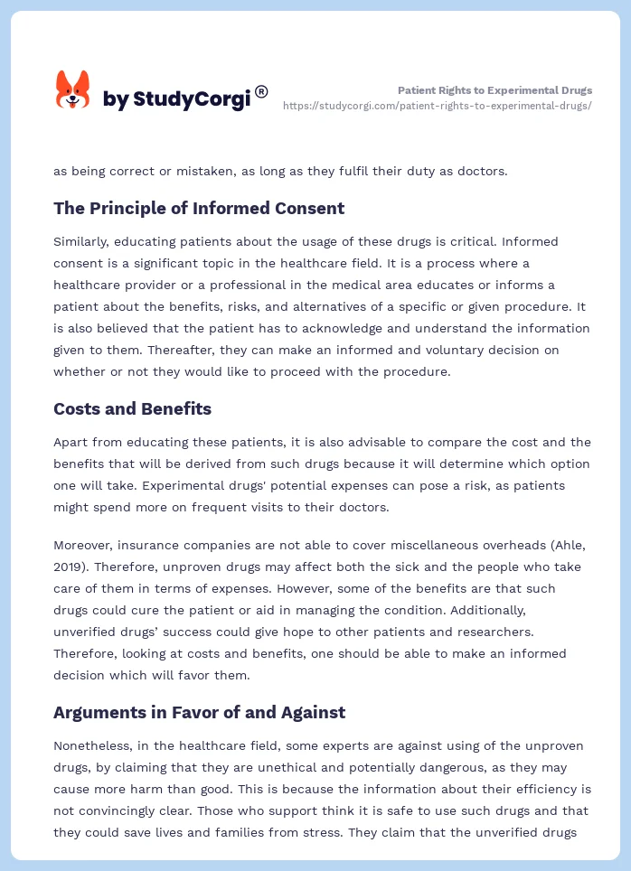 Patient Rights to Experimental Drugs. Page 2