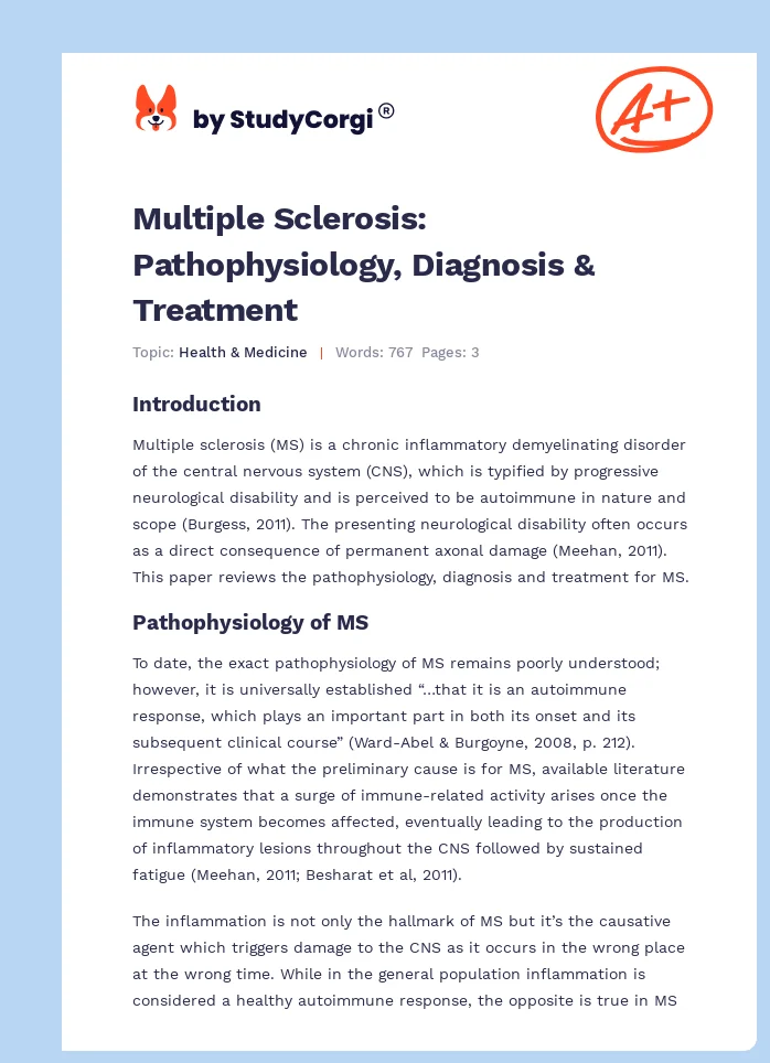 Multiple Sclerosis: Pathophysiology, Diagnosis & Treatment. Page 1