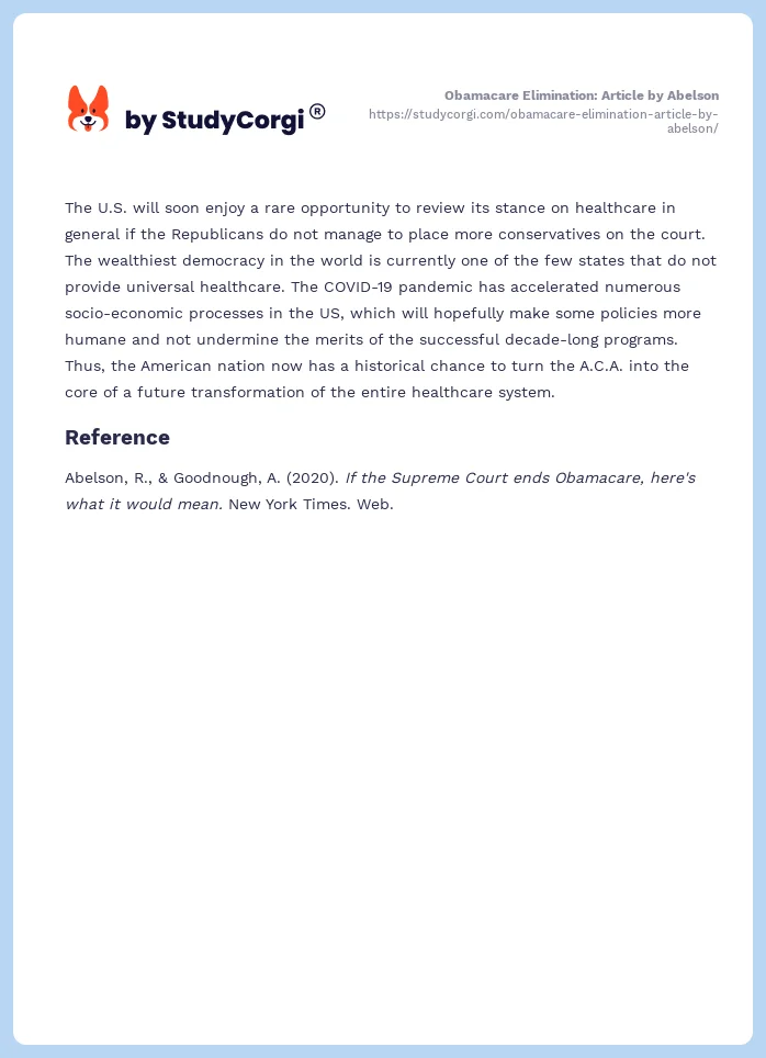 Obamacare Elimination: Article by Abelson. Page 2