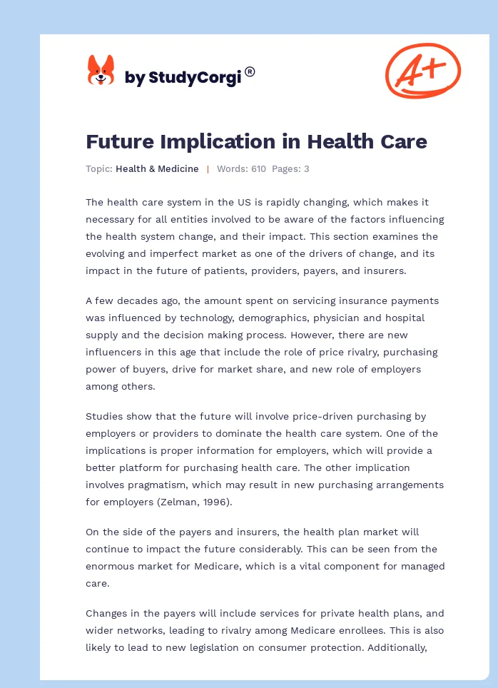 Future Implication in Health Care. Page 1