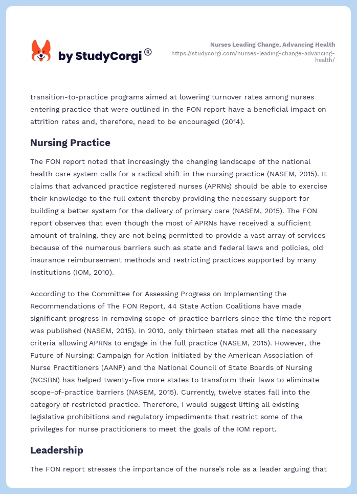 Nurses Leading Change, Advancing Health. Page 2