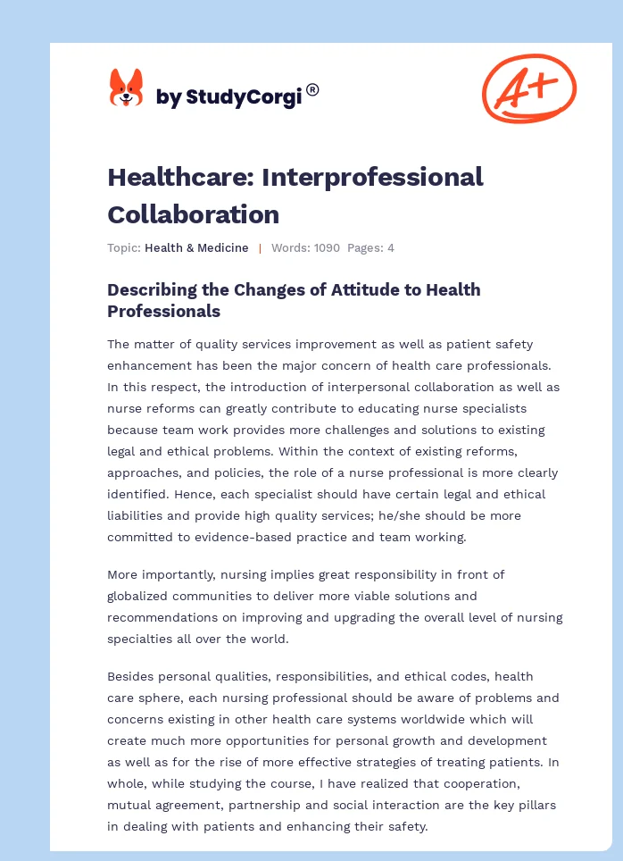 Healthcare: Interprofessional Collaboration. Page 1