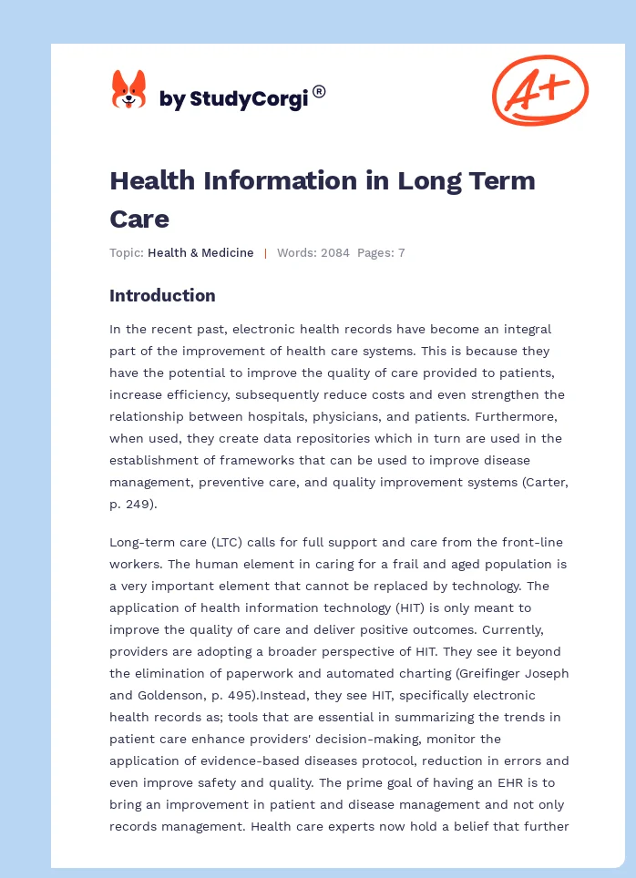 Health Information in Long Term Care. Page 1