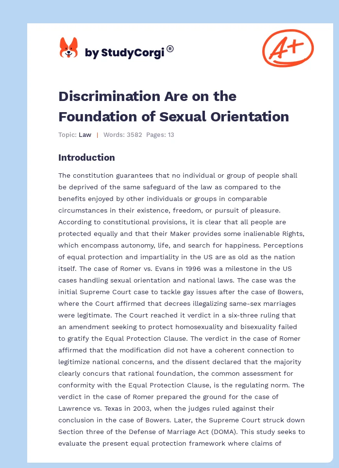 Discrimination Are on the Foundation of Sexual Orientation. Page 1