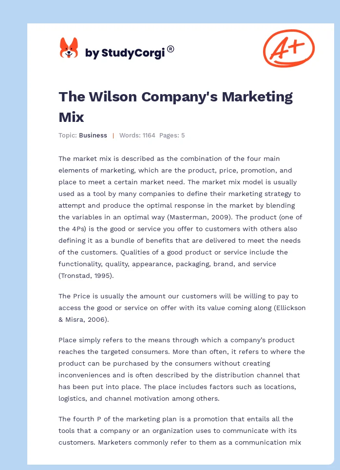 The Wilson Company's Marketing Mix. Page 1