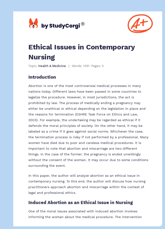 Ethical Issues in Contemporary Nursing. Page 1