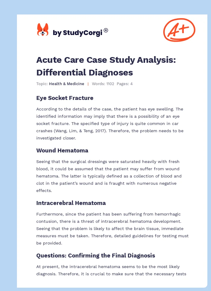 Acute Care Case Study Analysis: Differential Diagnoses. Page 1