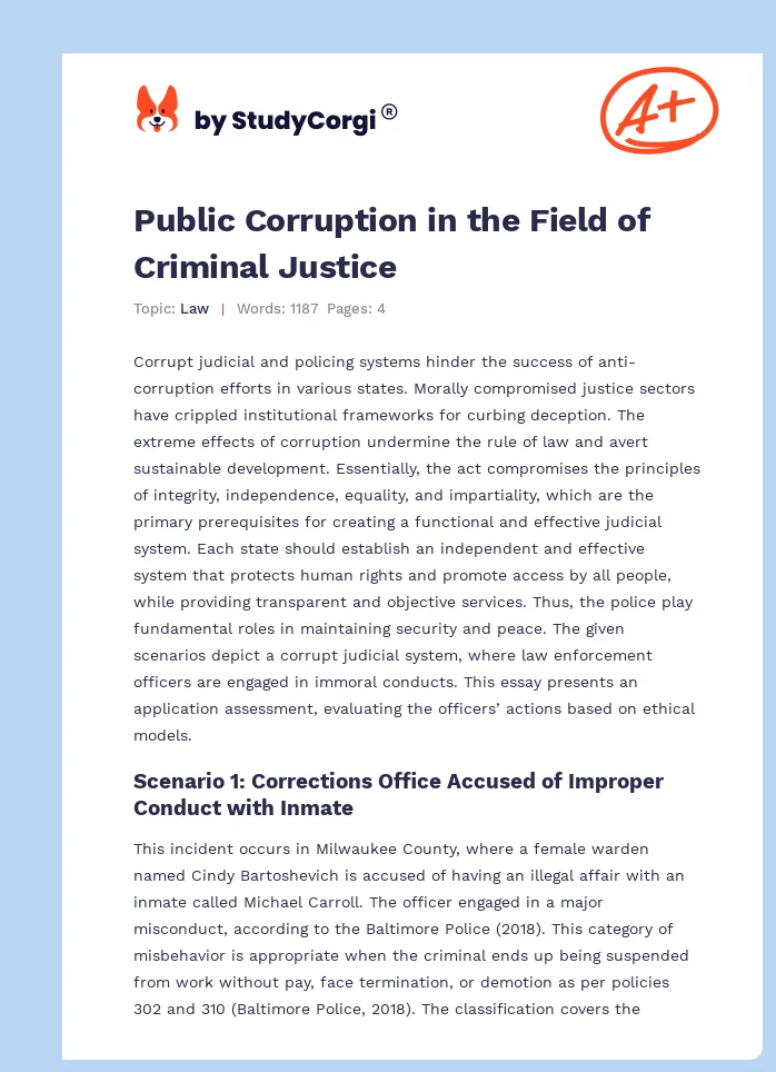 Public Corruption in the Field of Criminal Justice. Page 1