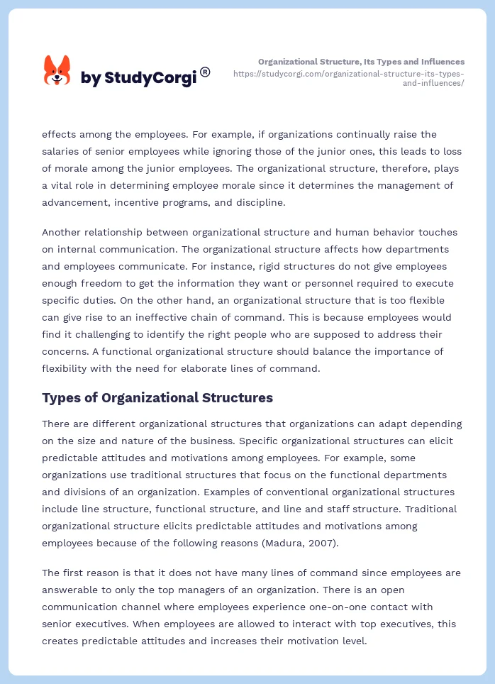 Organizational Structure, Its Types and Influences. Page 2