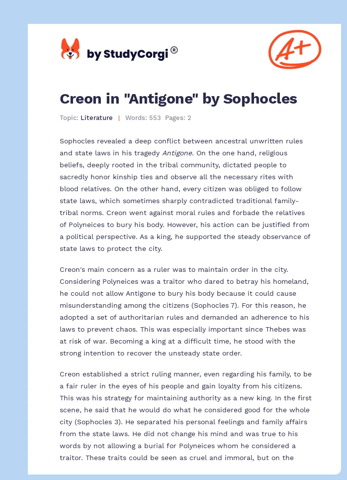 Creon in "Antigone" by Sophocles. Page 1