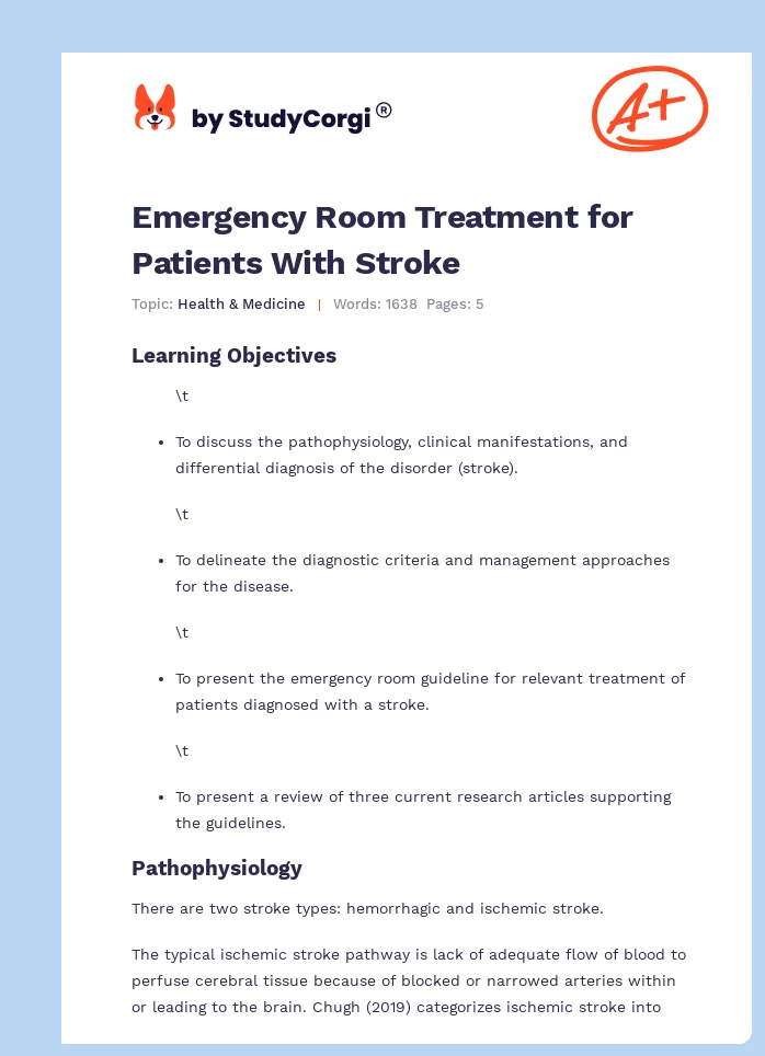 Emergency Room Treatment for Patients With Stroke. Page 1