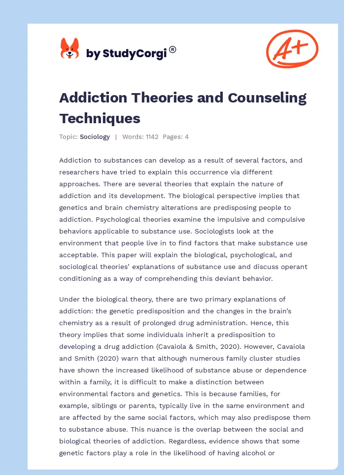 Addiction Theories and Counseling Techniques. Page 1